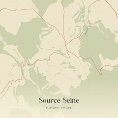 Obraz premium Vintage map of Source-Seine, France.