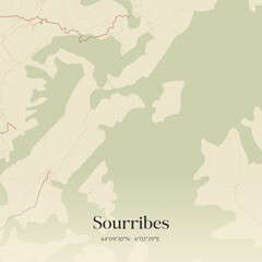 Fototapeta premium Vintage map of Sourribes, France.