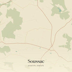 Obraz premium Vintage map of Soussac, France.