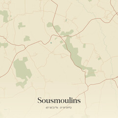 Obraz premium Vintage map of Sousmoulins, France.