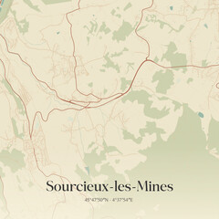 Fototapeta premium Vintage map of Sourcieux-les-Mines, France.