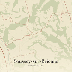 Fototapeta premium Vintage map of Soussey-sur-Brionne, France.