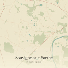 Fototapeta premium Vintage map of Souvigné-sur-Sarthe, France.