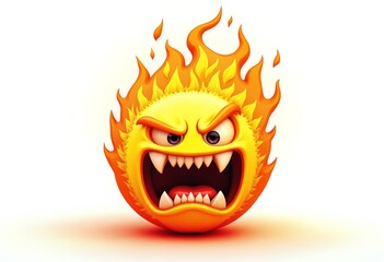 Angry 3d fire emoji isolated on white background, Flame emoji