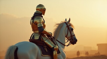 Naklejka premium Weathered Knight in Golden Armor