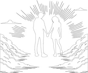 silhouette of a couple in the forest holding hands