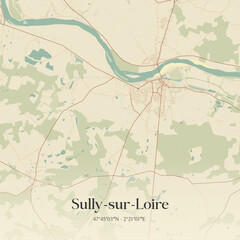 Fototapeta premium Vintage map of Sully-sur-Loire, France.