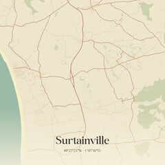 Fototapeta premium Vintage map of Surtainville, France.