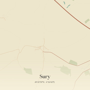 Vintage map of Sury, France.