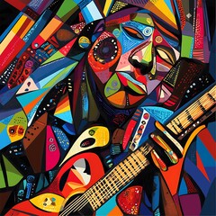 Obraz premium Colorful abstract portrait of a musician playing a guitar