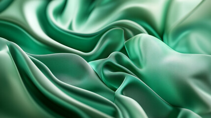 Fototapeta premium Emerald Silk: A close-up shot of luxurious emerald green silk fabric, draped in elegant folds that create a mesmerizing interplay of light and shadow, highlighting its smooth texture. 