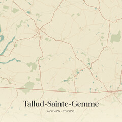 Fototapeta premium Vintage map of Tallud-Sainte-Gemme, France.