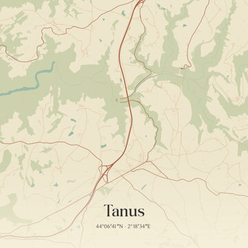 Vintage map of Tanus, France.
