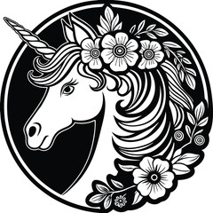 unicorn head vector with flowers