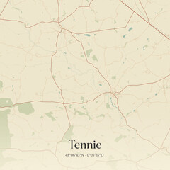 Fototapeta premium Vintage map of Tennie, France.