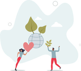 Environmental movement with climate awareness activists.Ecology and sustainable climate problem solution with green lifestyle.flat character life .