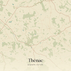 Fototapeta premium Vintage map of Thénac, France.