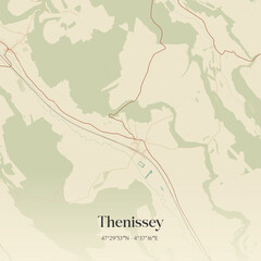 Obraz premium Vintage map of Thenissey, France.