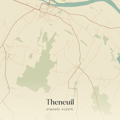 Fototapeta premium Vintage map of Theneuil, France.