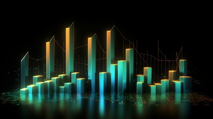 Shaire Stock Business Up Element 3D Graph, a modern, sharp 3D representation of a growing business graph, with glowing elements and an upward trajectory.