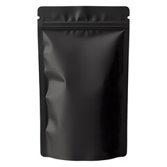 Luxury Black Stand Up Pouch Mockup for Premium Food, Coffee or Cosmetic Packaging Design on Transparent Background