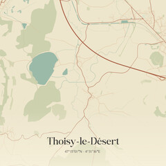 Fototapeta premium Vintage map of Thoisy-le-Désert, France.