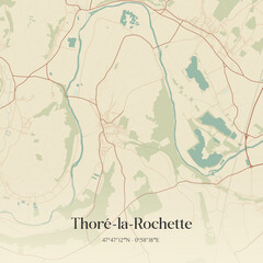 Fototapeta premium Vintage map of Thoré-la-Rochette, France.