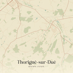 Fototapeta premium Vintage map of Thorigné-sur-Dué, France.