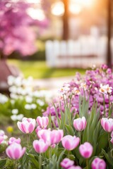 Beautiful garden with colorful flowers.