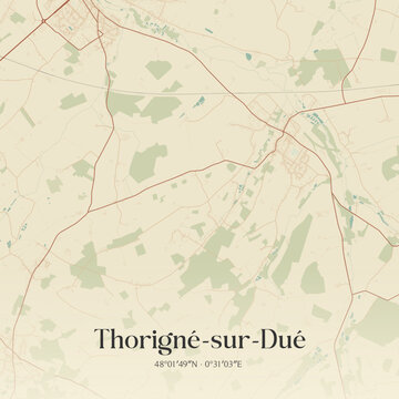Vintage map of Thorign&eacute;-sur-Du&eacute;, France.