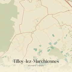 Obraz premium Vintage map of Tilloy-lez-Marchiennes, France.