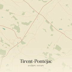 Fototapeta premium Vintage map of Tirent-Pontéjac, France.