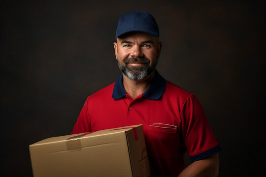 Professional delivery person holding box express fast courier service Generative AI illustration