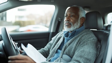 Hospital discharge with a patient sitting in a car after leaving the hospital. Featuring freedom and progress