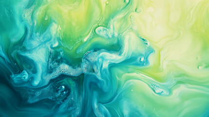 Dreamy abstract background with turquoise and lime green swirling textures