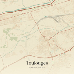 Obraz premium Vintage map of Toulouges, France.