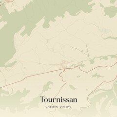 Fototapeta premium Vintage map of Tournissan, France.