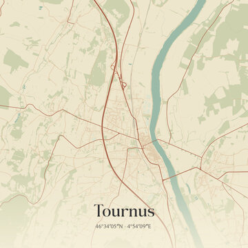 Vintage map of Tournus, France.
