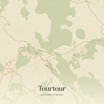 Vintage map of Tourtour, France.