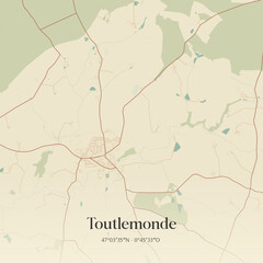 Fototapeta premium Vintage map of Toutlemonde, France.