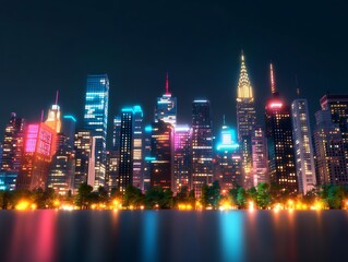Fototapeta premium futuristic city skyline neon lights illustration