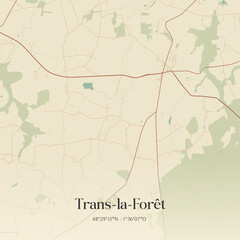 Fototapeta premium Vintage map of Trans-la-Forêt, France.