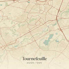 Obraz premium Vintage map of Tournefeuille, France.