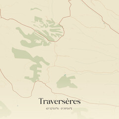 Obraz premium Vintage map of Traversères, France.