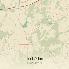 Fototapeta premium Vintage map of Trébédan, France.
