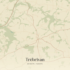 Fototapeta premium Vintage map of Trébrivan, France.