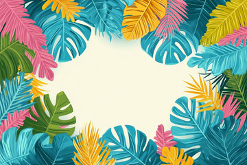 Tropical leaves background. Exotic botanical floral frame with green jungle plants, summer spring botanical backdrop for banner design. Modern illustration
