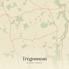 Fototapeta premium Vintage map of Trégonneau, France.