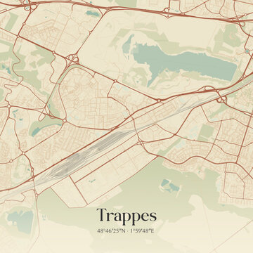 Vintage map of Trappes, France.