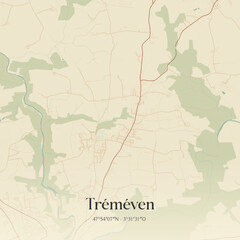 Obraz premium Vintage map of Tréméven, France.